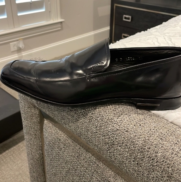 Prada Mens Black Leather Dress Loafers Size 10